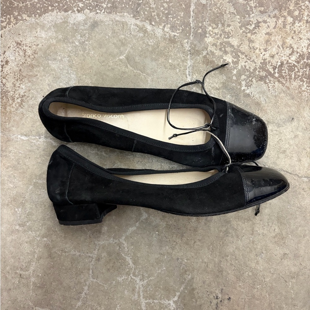 Franco Visconti ballet genuine suede cap toe shoes Black Women's Shoes old money